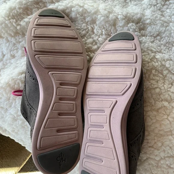 Cole Haan Women's Taupe Suede Loafers with Pink Laces - Picture 3 of 4